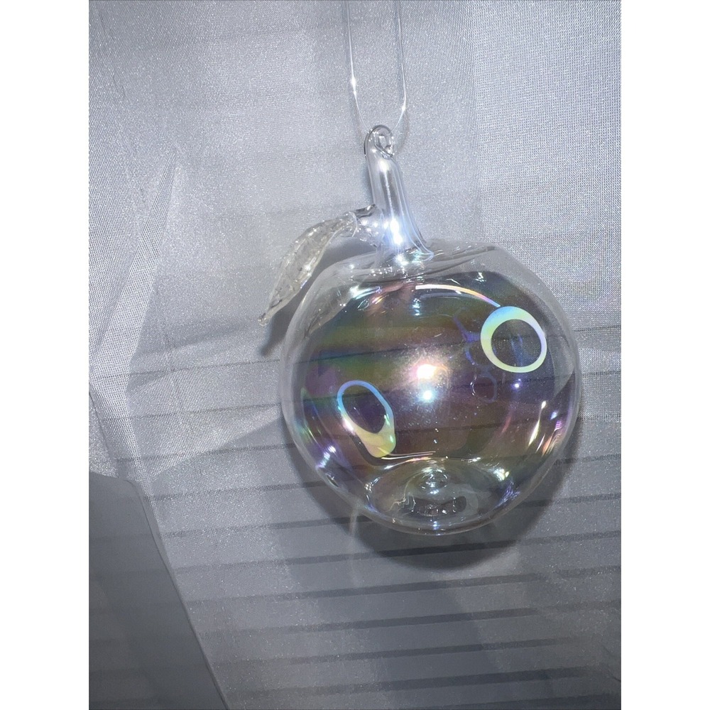 VTG Silvestri Hand Blown Glass Christmas Ornament Apple Indents Iridescent 3"